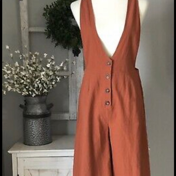 Sienna Sky Pants - SIENNA SKY Apricot Tan V-Neck Suspender Overall